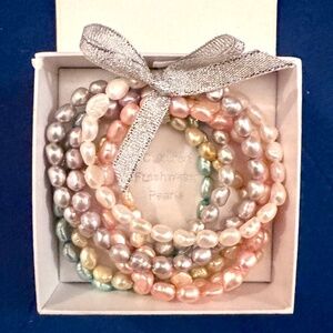 7 Piece Cultured Freshwater Baroque Elastic Pearl Bracelet Set New in Box